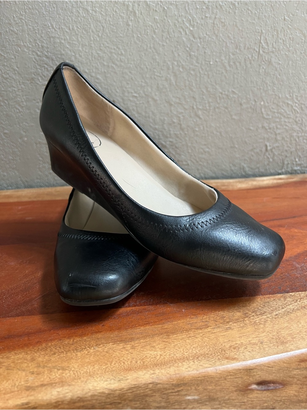 Classic Black Women's Leather Wedge Pumps